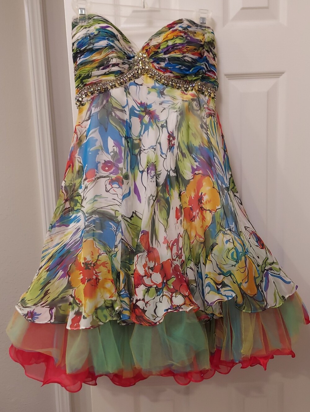Terani Multicolor Floral Party Prom Dress with Beaded Bodice And Shawl